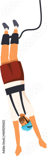 Man enjoying bungee jumping upside down, extreme sports and recreation concept