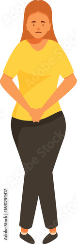 Young woman with urinary urgency is crossing her legs and holding herself