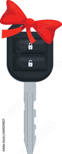 Car key with red bow is giving for present or sale