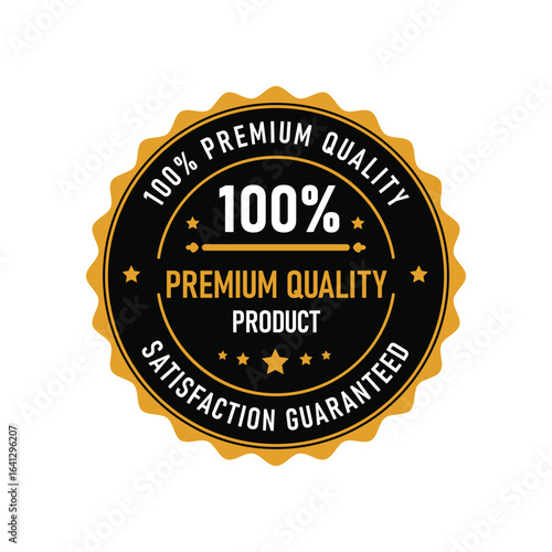 This badge showcases a circular design featuring stars and a bold text proclaiming 100% premium quality. It conveys trust and satisfaction for products, ideal for branding use.