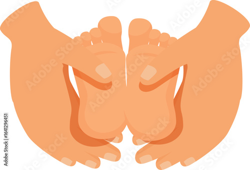 Adult hands gently massaging baby feet, providing comfort and care