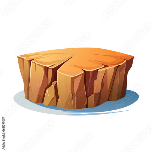 Cartoon illustration of a stony platform for product presentation or display stand with a shadow isolated on black background