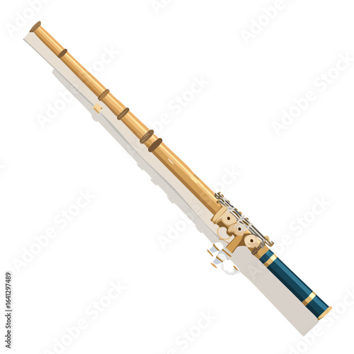 Antique spyglass scope illustration golden telescope naval optic tool history science design graphic retro equipment vector