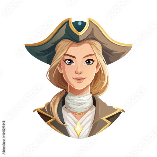 Charming Blonde Pirate Woman with Tricorn Hat and Scarf Illustration