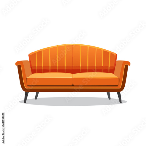 Retro orange sofa illustration cozy interior furniture concept seating design