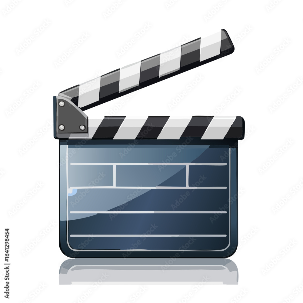 Fototapeta premium Film Slate Illustration on Black. Clapboard Used in Filmmaking, Media Production. Open Slate Board Reflects.