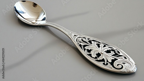 Ornate Silver Spoon with Floral Design
