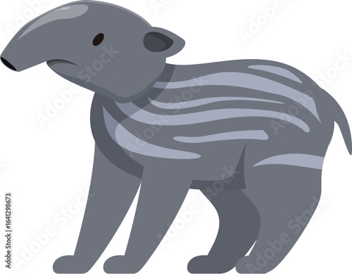 Adorable baby tapir standing, showcasing its unique stripes and curious expression, a charming representation of wildlife