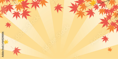 秋の紅葉とサンバーストの背景_ベクターイラスト