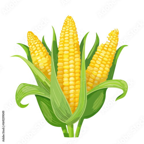Sweet Corn Cobs Still Life Vector Illustration Delicious Golden Yellow Corn on the Cob and Fresh Green Husk Vegetables Bounty