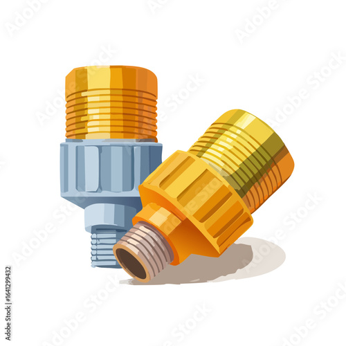 Threaded Plumbing Fittings Close Up Plastic and Brass Water Hose Connectors
