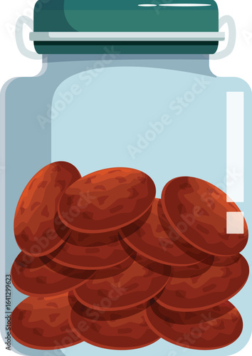 Glass jar storing dried dates, offering a nutritious and delicious sweet snack option