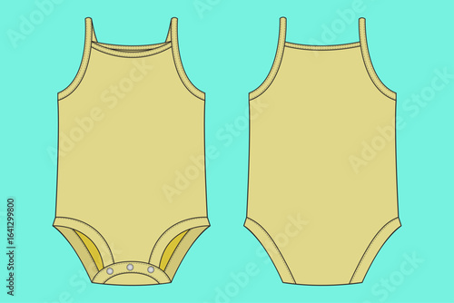 Newborn Baby Girls Sleeveless Romper Fashion Flat Sketch Vector Illustration Template Outline Front and Back Views.