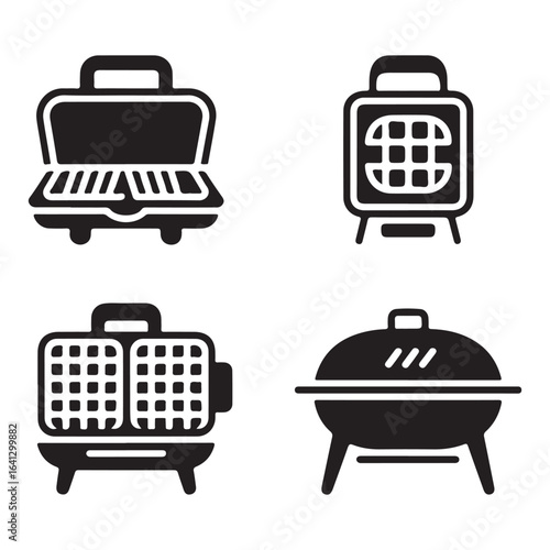 Grill and waffle maker icon set
