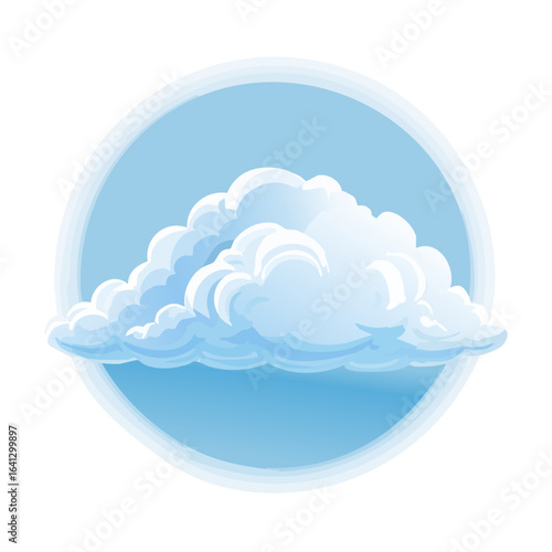 Cartoon cloud illustration in a blue circle frame fluffy sky symbol weather forecast graphic design for apps and websites