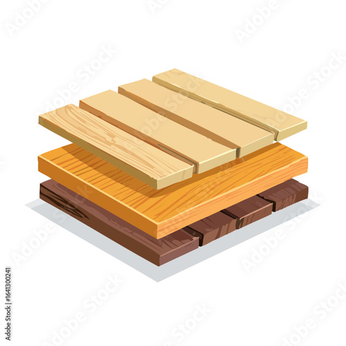 Isometric Illustration of Wood Plank Stack Different Types Hardwood Lumber Woodworking Timber Construction Material Boards