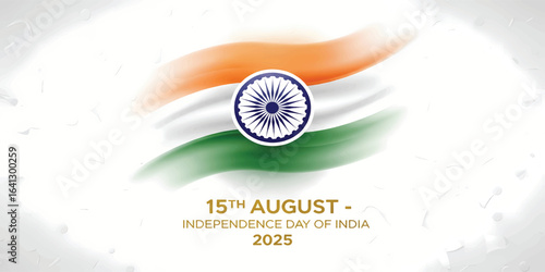 A stylized Indian flag with the Ashoka Chakra celebrates the Independence Day of India on August 15th, 2025.