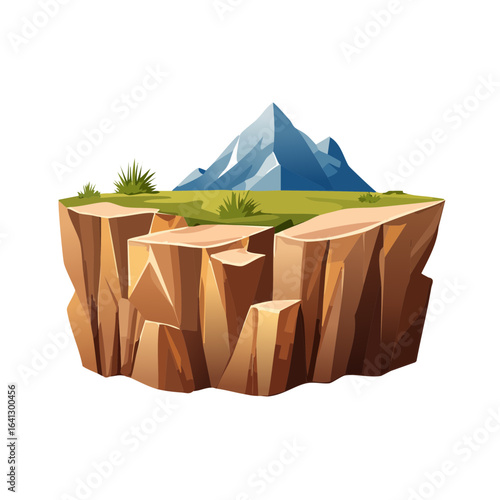 Floating island cartoon landscape with mountains illustration isolated