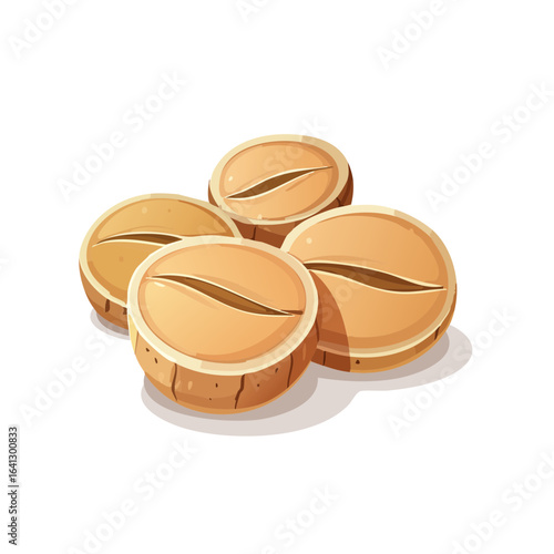 Illustration of four stylized nuts stacked together food art graphic design element