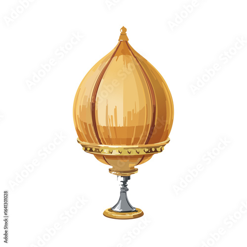 Golden decorative finial on a pedestal with a retro flair, illustration, on a black background