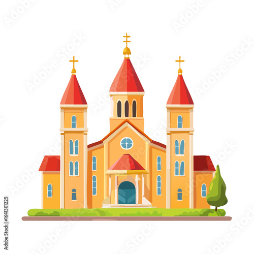 Wallpaper Mural Cartoon illustration of a cathedral with three towers and red roofs on a black background Torontodigital.ca