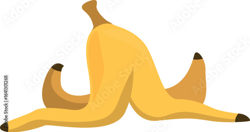 Yellow banana peel representing danger, waiting for someone to slip on it, causing a comical or painful accident