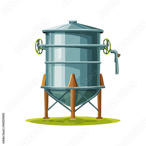 Old style steel water tower illustration for farmland water storage and irrigation systems cartoon vector