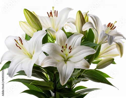 white lilies bouquet with isolated