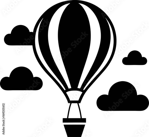 Hot Air Balloon with Clouds Silhouette Vector