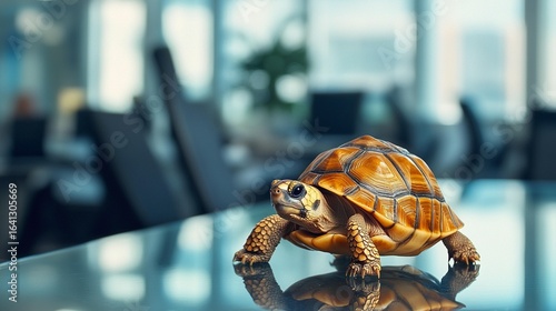 Cute Tortoise on Glass Table