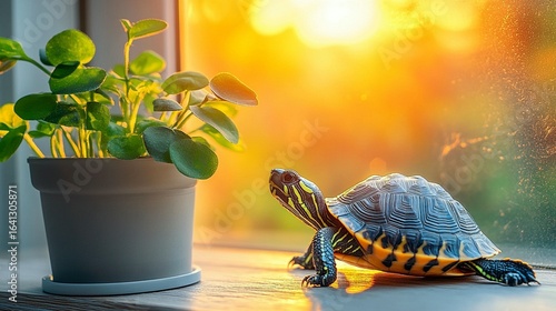 Turtle Sunset Windowsill