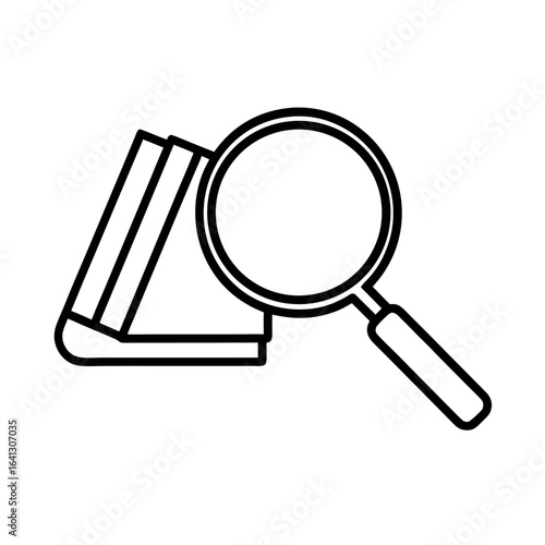 Magnifying glass over a book line icon