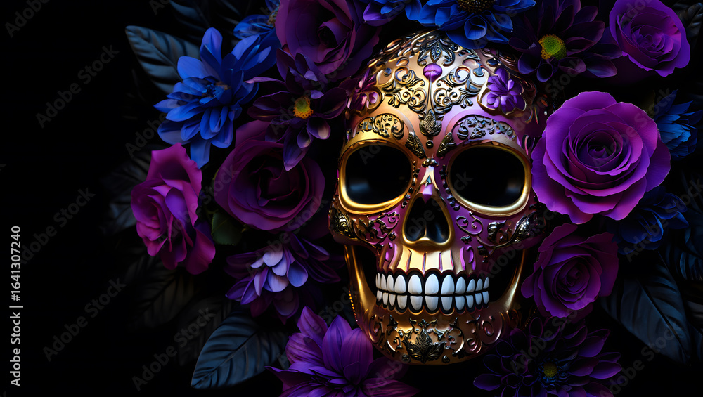 Vibrant Floral Skull for Day of the Dead Gothic Design