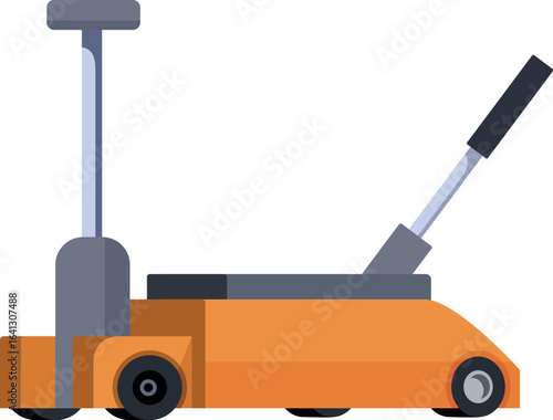 Orange hydraulic trolley jack lifting equipment with handle and wheels for changing car tires