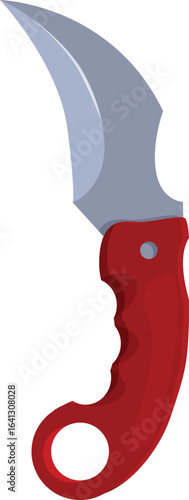 Karambit knife featuring a curved blade and red handle, designed for close quarters combat, self defense, and utility purposes