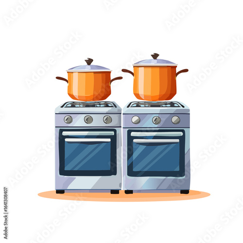 Two ovens with cooking pots illustration home cooking kitchen appliances