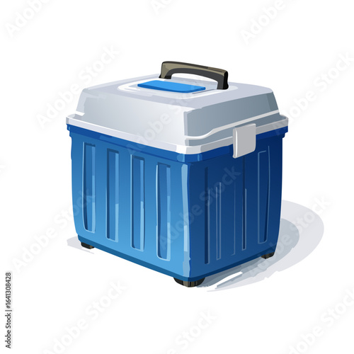 Blue portable cooler illustration for camping picnics and outdoor activities. Keep items cool with this box for travel and storage.
