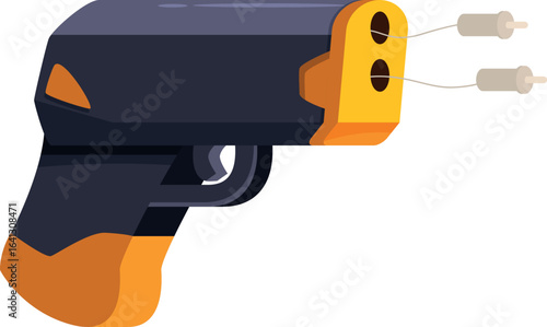 Black and orange taser emitting two electric darts for personal protection