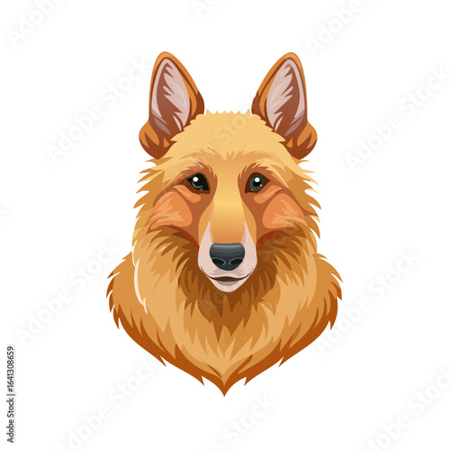 Animated golden dog headshot on black background with attentive expression and detailed fur texture, ideal for pet lovers and animal themes
