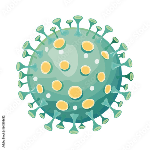 Microscopic View of a Green Spiked Virus Microorganism on Black Background