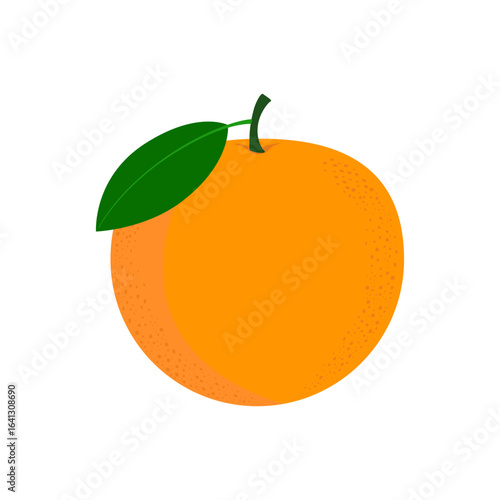 Orange fruit vector with leaves, Orange fruit icon isolated on white background. Flat vector illustration design