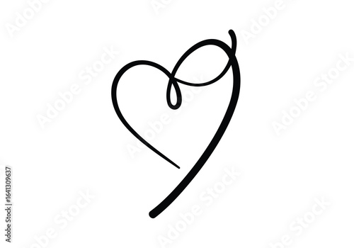 Vector illustration of photo of abstract heart shape drawn with a single continuous line, isolated on white background