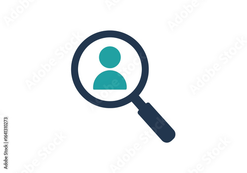 Vector illustration of photo of magnifying glass searching for a person icon, representing search and discovery, isolated on white background