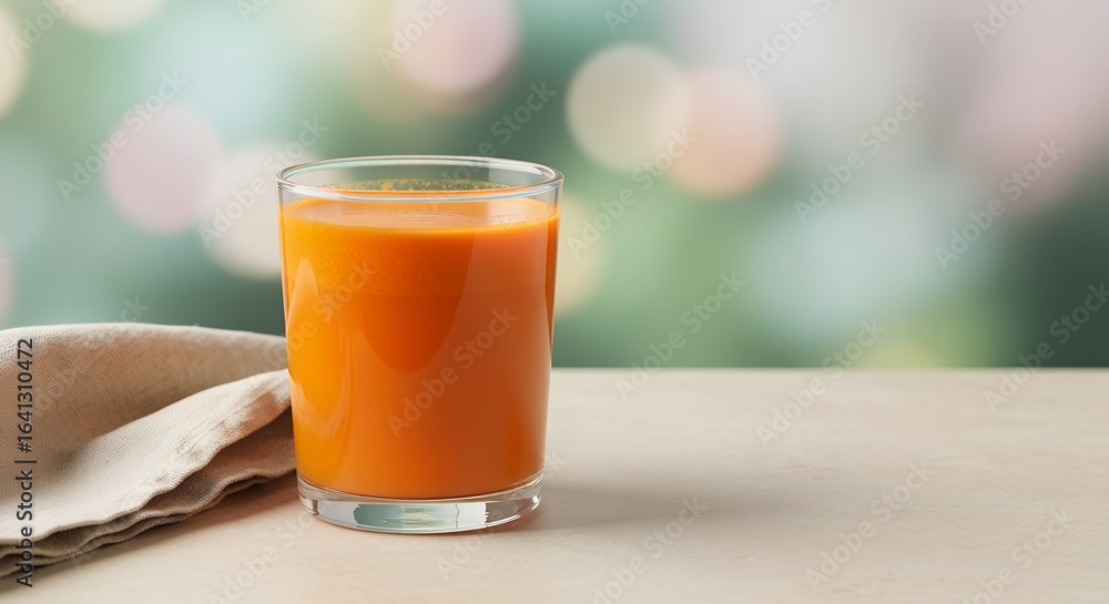orange juice stands on a table with a linen napkin orange juice stands on a table with a linen napkin