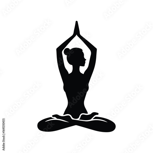 silhouette of woman in lotus position, yoga occupation symbol, isolated vector on transparent png