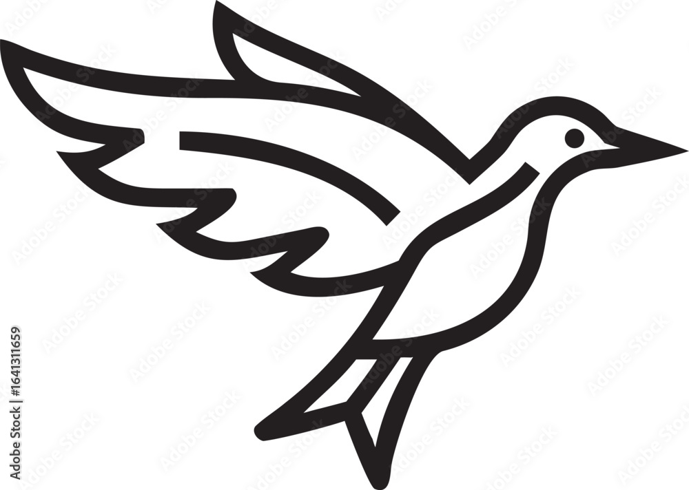 Obraz premium Stylized Black Bird Silhouette with Wings Spread on White Background vector