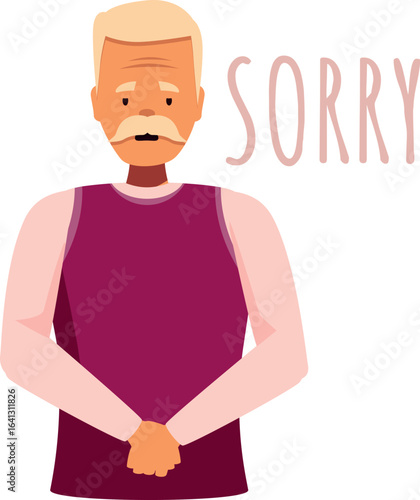 Elderly man feeling sorry and expressing regret, holding hands together and saying sorry
