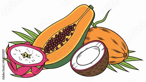 tropical fruit papaya dragonfruit coconut