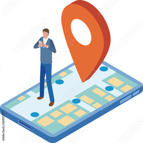 位置情報アプリのアイソメトリックイラスト