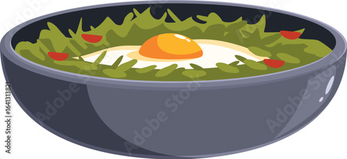 Bibimbap, korean mixed rice with meat and assorted vegetables, topped with fried egg